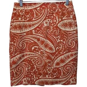 J.Crew Women's Orange Paisley Print Pencil Skirt Size 2